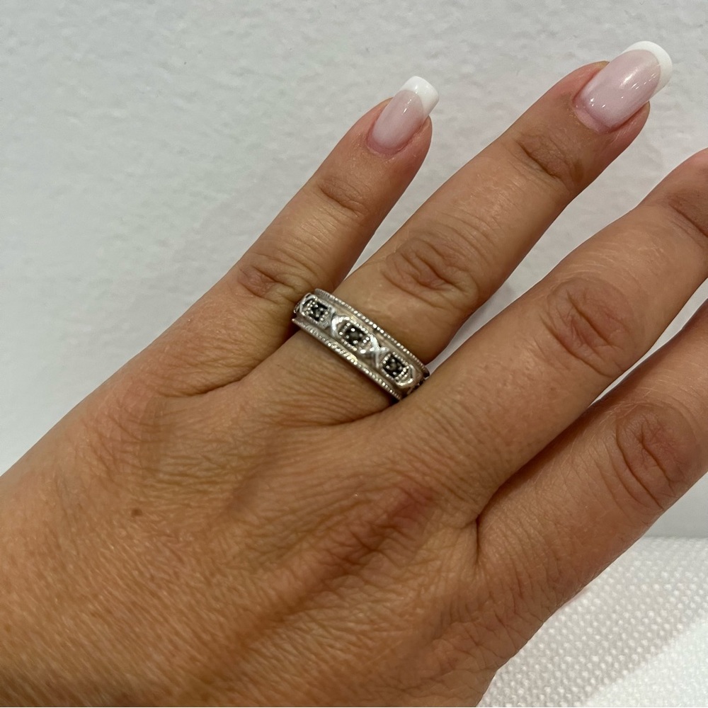 VINTAGE Judith Jack Silver Marcasite X detail Single Band Size 7